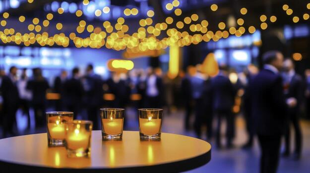 Elegant atmosphere with candles and blurred background at a networking event photo