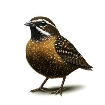 Detailed closeup of Colorful Song Bird with Unique Feather Patterns on White Background photo