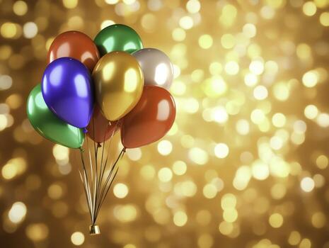 Colorful balloons on a festive background with bright bokeh light effects photo