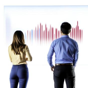 Business Professionals Analyzing Data on a Screen in a Modern Office Setting photo