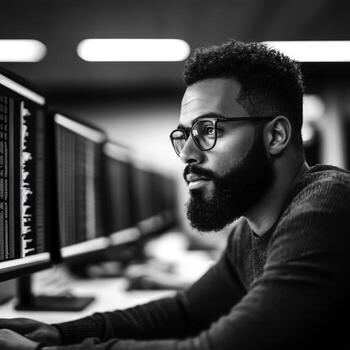Focused Programmer Working on Computer Code in a Modern Tech Environment photo