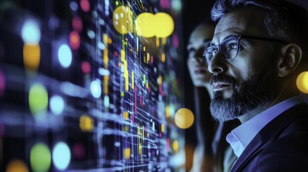 Professional Man Analyzing Data Visualization with Colleagues in Modern Office photo