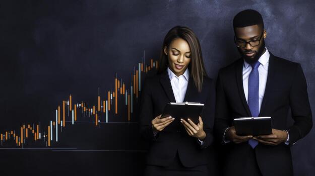 Professional Business Team Analyzing Financial Data and Growth Trends on Digital Tablets photo