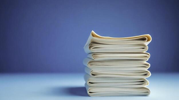 Stacked White Paper Sheets with Blue Background Ideal for Business and Office Presentations photo