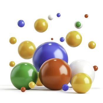 Colorful bouncing balls in playful arrangement with vivid colors and dynamic motion effect photo