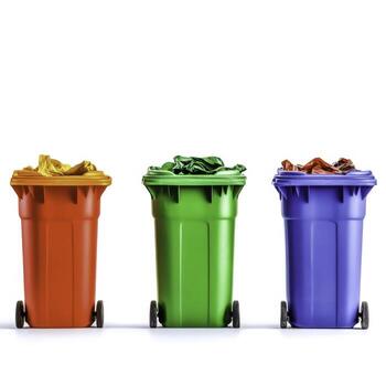 Colorful Trash Bins for Recycling Waste Management in Urban Environment and Sustainable Practices photo