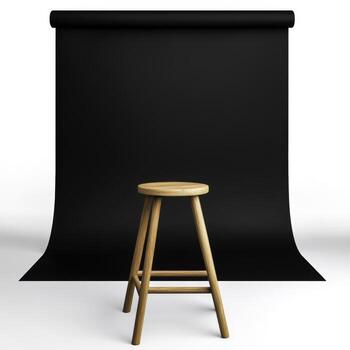 Simple Wooden Stool in Front of Black Photography Backdrop for Portrait and Studio Use photo