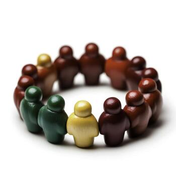 Colorful Group of Wooden Figurines in a Circle Displaying Unity and Diversity in Community Setting photo