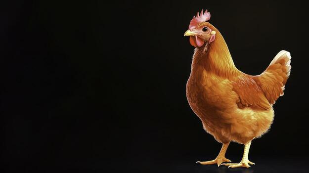 Vibrant Orange Chicken Standing Proudly Against a Dark Background in a Studio Setting photo
