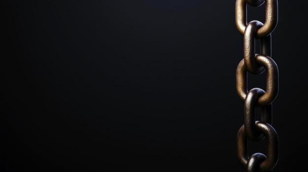 closeup View of Rusty Metal Chain Links Suspended Against a Dark Background with Soft Lighting photo