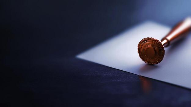 Elegant Red Wax Seal on Clean White Paper Against a Dark Background in Soft Light photo