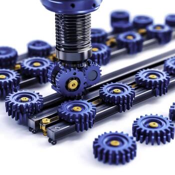 Blue Gears and Mechanism in Motion with Precision Tool for Engineering and Industrial Applications photo