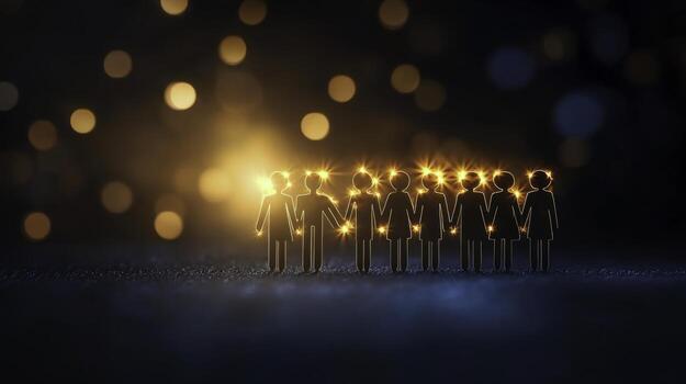 People Holding Hands with Sparkling Stars in a Dark Environment photo