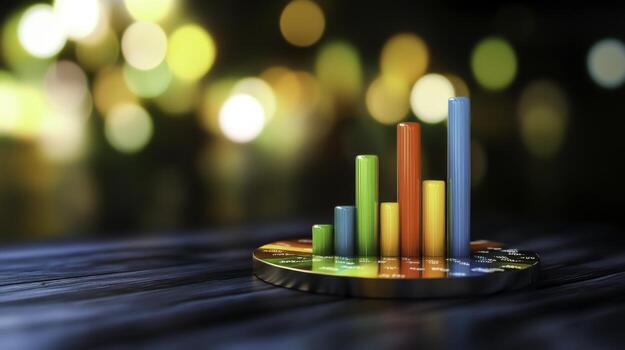 Colorful Bar Graph on Base with Blurred Lights Background for Business Analysis photo