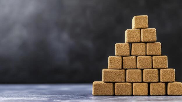 Pyramid of Brown Cubes Against a Dark Background for Creative Projects and Designs photo
