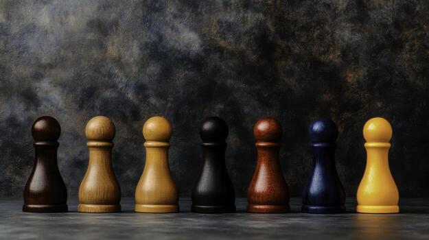 Colorful Game Pieces Arranged on Dark Table with Artistic Background Texture photo