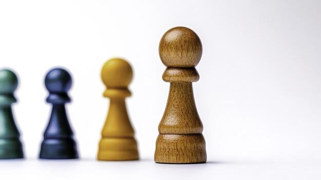 Colorful Wooden Game Pieces on White Background for Board Game Concepts photo