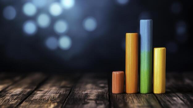 Colorful Wooden Blocks Representing Data Values in a Soft Blue Background photo