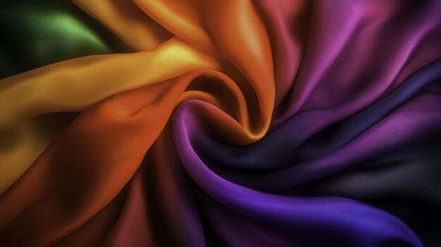 Colorful silk fabric swirl with vibrant shades and smooth texture for design use photo