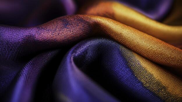 Multicolored Silk Fabric with Rich Texture and Vibrant Color Patterns in closeup photo
