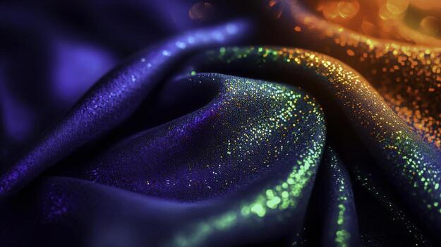 Colorful Glittering Fabric Texture with Soft Drapery and Shimmering Light Effects photo