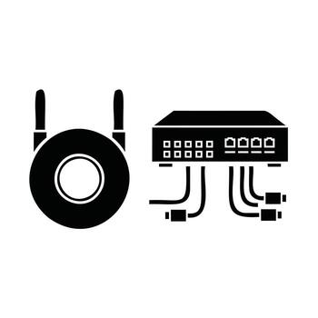 Router and network switch with cables technology connectivity vector