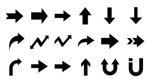 conjunto de varios negro flechas señalando en diferente direcciones vector