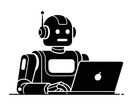 robot utilizando ordenador portátil artificial inteligencia tecnología vector