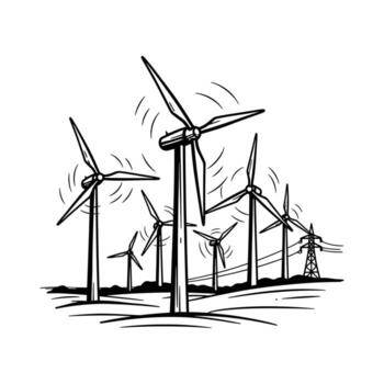 Wind turbines generating power on a white background vector