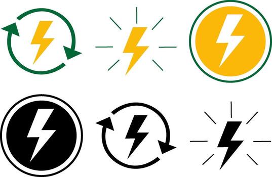 Versatile collection of energy and power lightning bolt icons, showcasing electricity, renewable resources, and sustainable solutions for modern graphic design projects vector