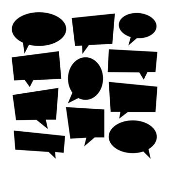 colección de varios negro silueta habla burbujas y cómic diálogo cajas aislado en un blanco antecedentes. gráfico diseño elementos para comunicación vector