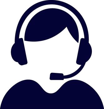silhouette icon of a call center operator or customer service representative wearing a headset with a microphone vector