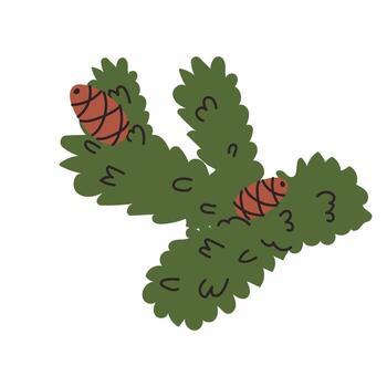 Pine tree branches with cones displayed in a simple and colorful illustration style vector