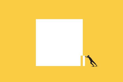 Business challenge with businessman pushing part of block. concept of difficulty, ambition, motivation, struggle vector