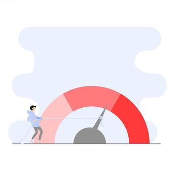 Illustration of a character pulling a risk counter. The concept of a business that reduces risk. vector