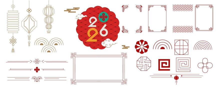 Chinese new year object,border. year of horse abstract decoration element object vector