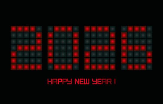 2026 digital numbers on game scoreboard. Happy New Year red display, greeting card cover, calendar design, invitation to celebrate New Year and Christmas. isolated on black background vector