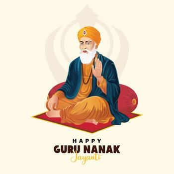 Elegant Guru Nanak Jayanti greeting card, banner, and poster design featuring the Khanda symbol, celebrating Guru Nanak Dev Ji divine birth with artistic abstract illustration. vector