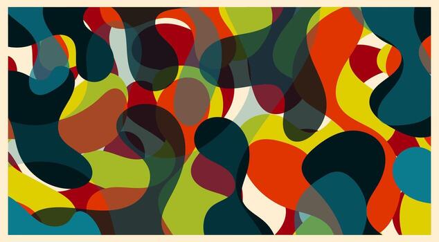 A psychedelic retro-style abstract wavy background. Waves, swirls, and distorted shapes form dynamic optical patterns. vector