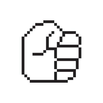 pixelado puño ilustración en contorno estilo, simbolizando fuerza, roca, unidad, o un digital gesto vector
