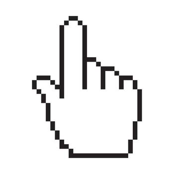 pixelado mano cursor señalando hacia arriba, aislado en un blanco fondo, representando selección o Interacción vector