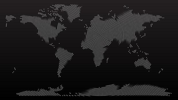 World map design. Polygon shape dotted world map illustration with rounds, spots, dots pattern for business template background vector