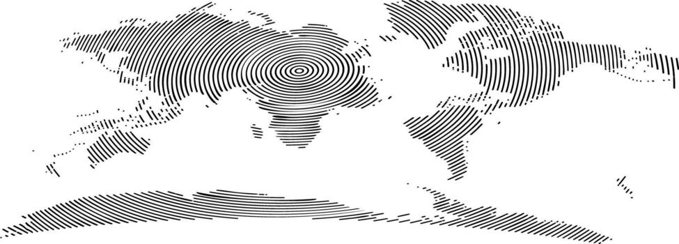 Vertical curve circle round line pattern global world map illustration vector