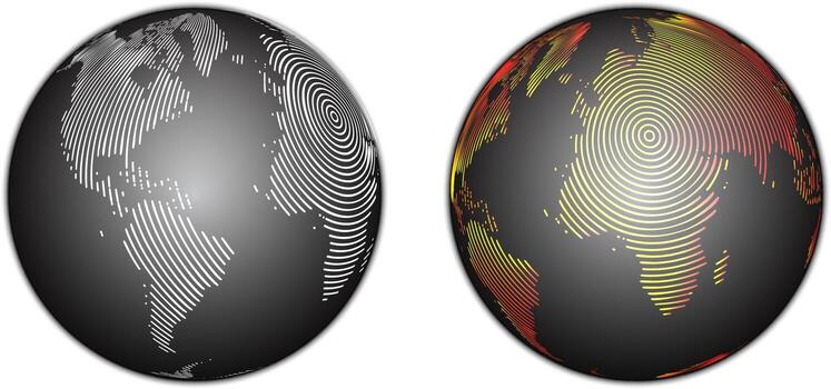 Set of globes of earth in round line art shape. Globes of world map representing on a transparent background. vector