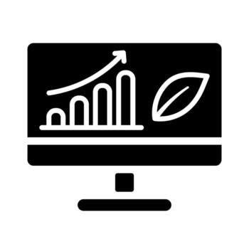 A solid-style icon of a computer monitor displaying environmental data or growth. vector