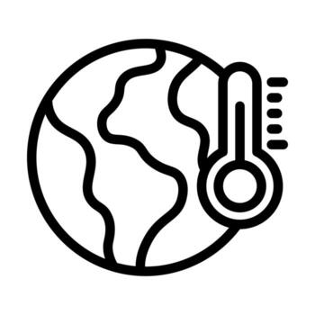 A line-style icon of the earth with a thermometer, symbolizing global temperature and climate change. vector