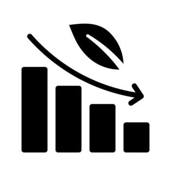 A solid style icon of a descending bar chart representing growth or positive statistics, often environmental data. vector