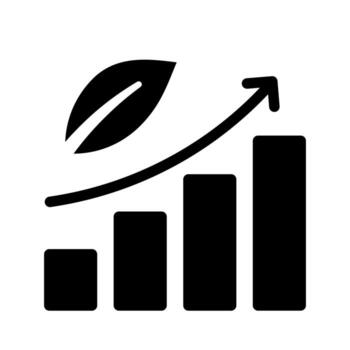 A solid style icon of an upward bar chart representing growth or positive statistics, often environmental data. vector