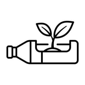 The line style icon of a sprout growing on a bottle symbolizes the relationship between an organism and its environment. vector