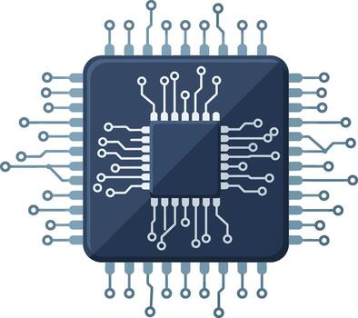 Futuristic microchip processor illustration representing computing power and AI technology. vector